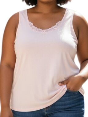Lauren Ralph Lauren Pale Pink Lace-Trim Tank Top